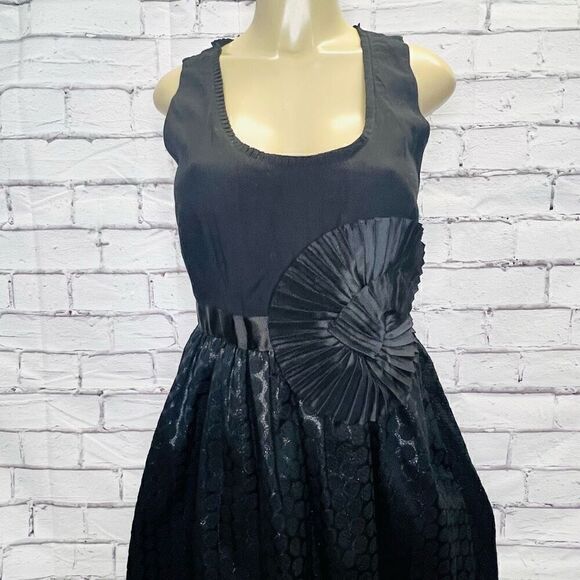 Anthropologie Womens Black Waist Bow Polka Dot Skirt Fit & Flare Dress Size 6 - Picture 3 of 10